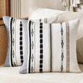 Boho Chenille Throw Pillow Covers 18x18 Inch Square Farmhouse Decorative Pillow Covers Set of 2, Beige Striped White Couch Protectors Soft Pillowcase Covers with Zipper for Sofa Bed
