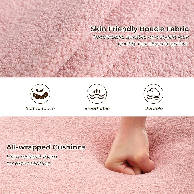 Flouki 20.1" Storage Ottoman Round, Vanity Stools for Bedroom, Sherpa Pouf Ottoman with Removable Lid, Modern Ottoman Stool for Girls Women, Foot Stool for Living Room, Pink
