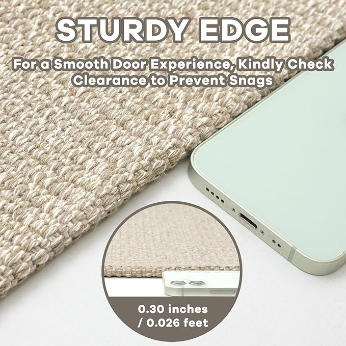 EARTHALL Washable Runner Rug 2x12 Ft Non Slip Runners for Hallways Long Cotton Rubber Backed Kitchen Runner Braided Indoor Floor Carpet Runners for Entryway, Hall, Kitchen, Send/Beige