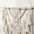 Macrame Wall Hanging, Handmade Boho Woven Wall Hanging with Tassel, Wall Decor for Bedroom Living Room Nursery Apartment (White)