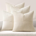 MIULEE Beige Throw Pillow Covers 20x20 Inch Set of 4 Boho Patchwork Cushion Cases Modern Farmhouse Pillow Cases with Invisible Zipper Corduroy Striped Home Decor for Couch Sofa Bedroom