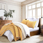 HORIMOTE HOME Boho Style Yellow King Quilt Set with Tassle, Soft and Lightweight Bedspread for All Season, King Size Bed Coverlet with 2 Matching Pillow Shams (3 Pieces)