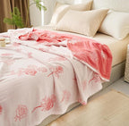 Scientific Sleep Rose Pink White Flower 100% Cotton Muslin Blanket Throw Cover for Bed Couch Sofa Cozy Soft Reversible Bedding Blanket Bedspread Coverlet Full Queen 80 in x 90 in