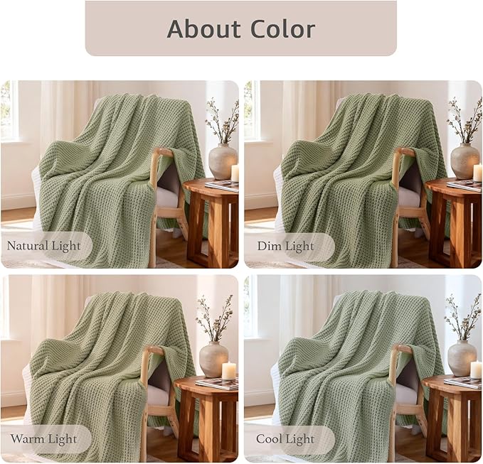 WRENSONGE Pineapple Stitch Throw Blanket, Sage Green Soft Cozy Fluffy Warm Hand Made Throw Blankets for Couch, Sofa, Chair, Bed, Camping, Picnic, Travel Lightweight Bed Blanket - 60"*80"