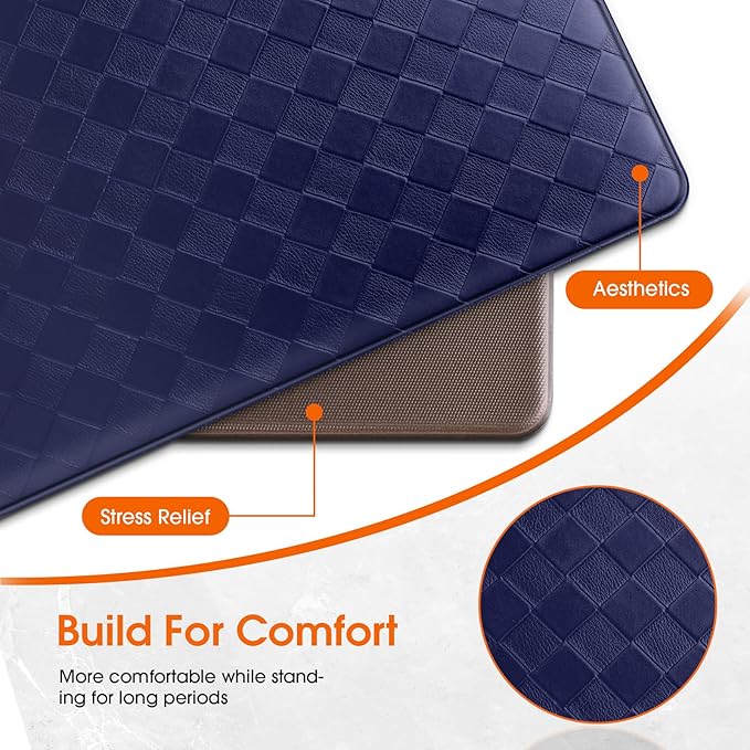 Kitchen Mats, 2PCS Kitchen Rugs, Cushioned Anti Fatigue Kitchen Mats for Floor, Non-Slip Standing Desk Mat, Waterproof Kitchen Rug Set for Kitchen, Floor, Office,17.3"×30"+17.3"×59",Blue
