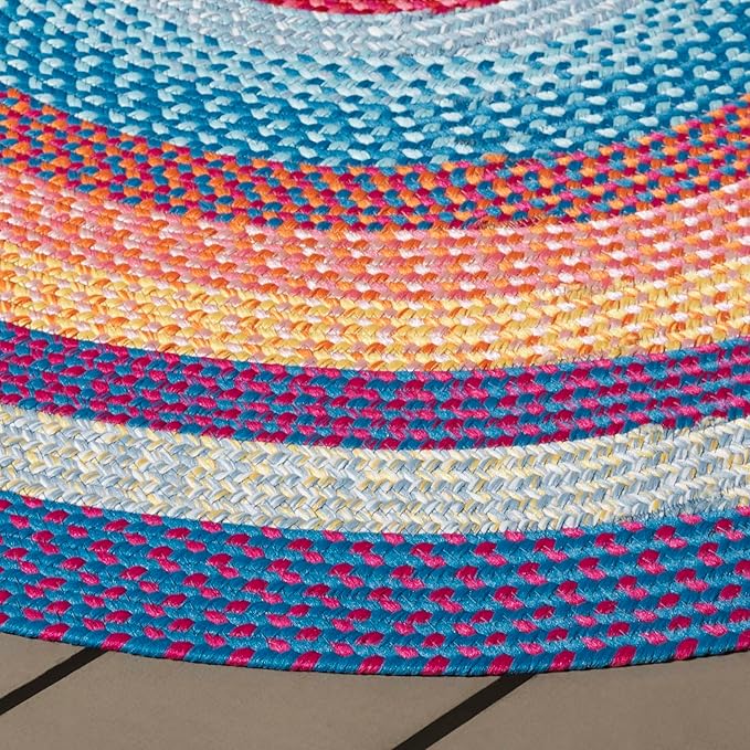 SAFAVIEH Washable Rug Outdoor Braided Collection - 6' x 9' Oval, Red & Orange, Handmade & Reversible, Non-Shedding & Easy to Clean, Ideal for Patio, Backyard, Mudroom (BRD308Q)
