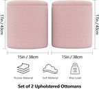 Ottoman Poufs with Storage, Set of 2 Soft Upholstered Vanity Stool,Multifunctional Ottomans Coffee Table Padded Seat Foot Rest for Living（Pink, Pack of 2）