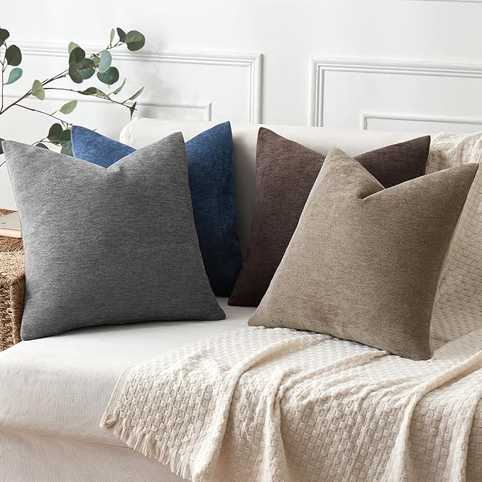 MIULEE Pack of 2 Light Brown Decorative Pillow Covers 20x20 Inch Soft Chenille Couch Throw Pillows Farmhouse Cushion Covers for Home Decor Sofa Bedroom Living Room