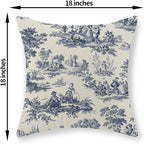 French Country Pillow Covers 18x18 Set of 2 Vintage Toile Blue Throw Pillows French Country Outdoor Decorative Pillowcase Rustic Cottage Decor Linen Farmhouse Cushion Case for Couch Bed Sofa