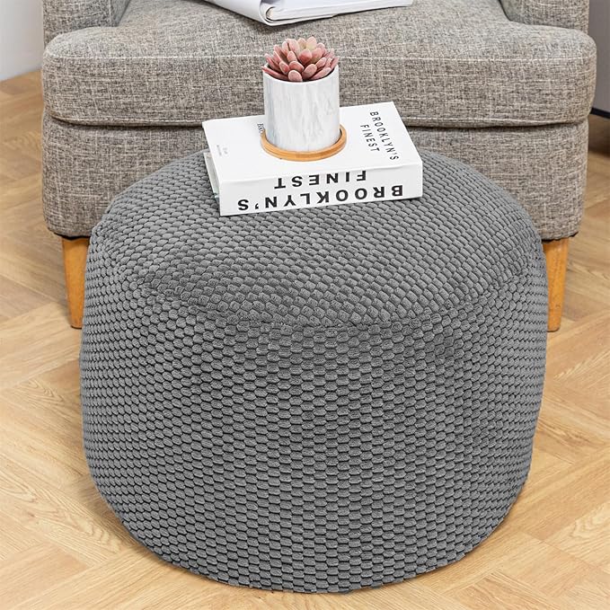 Unstuffed Pouf Ottoman Cover Handmade Footstool Ottoman Storage Solution Floor Pouf Footrest Cushion 20Diameterx12Height Inches for Living Room Wedding Dark Gray