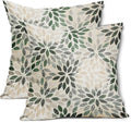 Kawani Green Dahlia Throw Pillow Covers 20x20 Inch Rustic Geometric Flower Decorative Square Pillow Cases Beige Tan Gray Floral Cushion Covers Farmhouse Home Decor for Sofa Couch Outdoor Set of 2