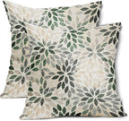 Kawani Green Dahlia Throw Pillow Covers 24x24 Inch Rustic Geometric Flower Decorative Square Pillow Cases Beige Tan Gray Floral Cushion Covers Farmhouse Home Decor for Sofa Couch Outdoor Set of 2