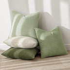 MIULEE Modern Farmhouse Decorative Spring Pillow Covers 18x18 Inch Set of 4 Natural Rustic Throw Pillows Neutral Warm Soft Corduroy Couch Pillowcases Home Decor for Sofa Living Room Bed Light Green