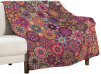 Mandala Indian Bohemian Throw Blanket Paisley Purple Floral Boho Abstract Tribal Blanket for Sofa Bed Couch Chair Or Dorm 70"x80"