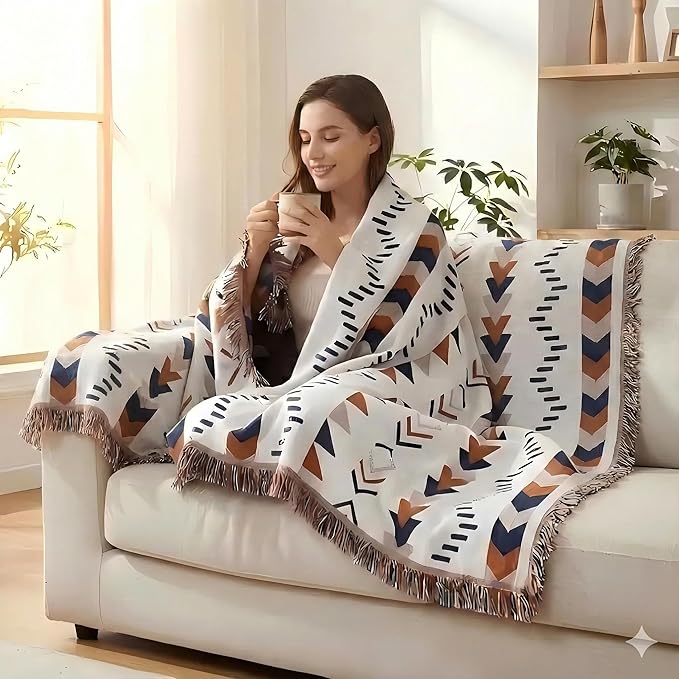 amorus Bohemian Throw Blankets,Throw Blanket Chenille Jacquard Tassels Soft Throws Cover for Couch, Bed,Outdoor Camping Picnic Car Travel Warm & Cozy for Seasons, Pattern VI(71"*90")