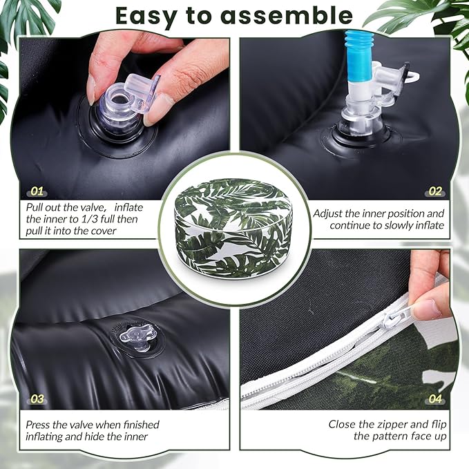 Outdoor Inflatable Ottoman Waterproof Pouf Ottoman with Handle D21 x H9, Water Repellent Portable Footstool for Patio Garden Camping or Home(Leaf)
