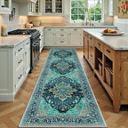 Area Rugs 3'x9' Runner Rug Non Slip Washable for Kitchen Hallway Bedroom Beside Laundry Room Bathroom Rug, Floor Carpet, Teal Green Lake Blue Turquoise
