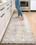 DEXI Kitchen Floor Mats Cushioned Anti Fatigue, 23x59 Long Wide Standing Comfort Runner Rug, Waterproof Retro Floral Memory Foam Padded for Front Sink Laundry, Beige Grey