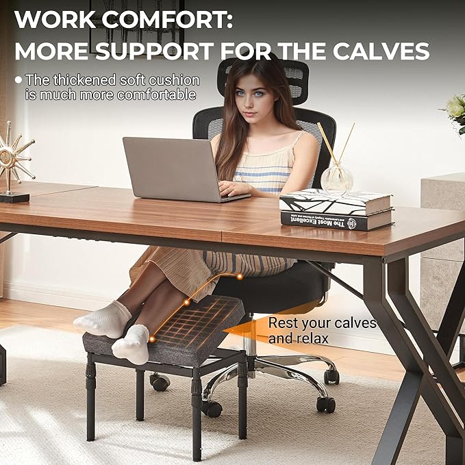 Adjustable Ottoman Pouf, 4 Height Position & 60 Degree Tilt Angle Adjustment Footrest Ottomans Footrest Foot Stools Pouffe Footstool for Under Desk for Living Room Home(Carbon Gray)