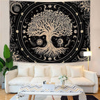 Accnicc Tree of Life Tapestry Sun Moon Stars Tapestries for Bedroom Aesthetic Hippie Black Beige Boho Mandala Spiritual Celestial Large Tapestry Wall Hanging for Dorm Living Room Decor 80 x 60 Inch