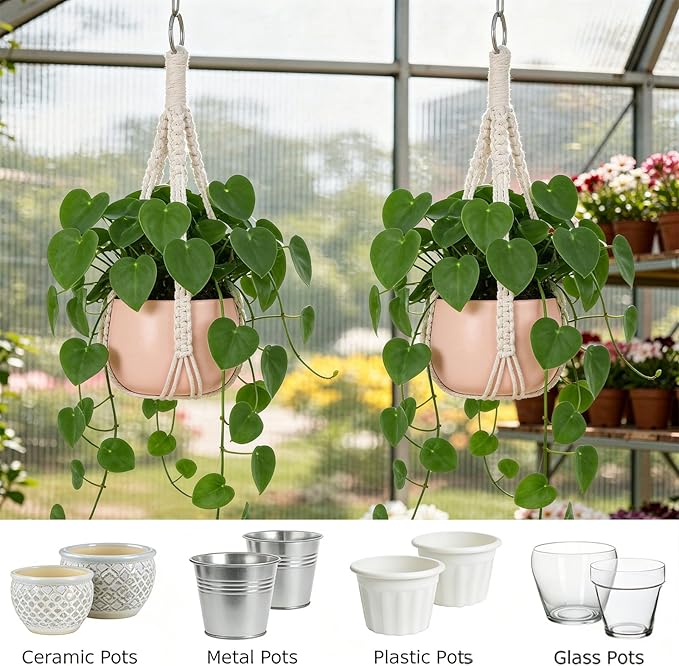 Thinp 3 Pack Macrame Plant Hanger Indoor Hanging Plant Holder with Decorative Wood Beads 21 Inch No Tassels Hanging Planters for Indoor Plants Boho Home Decor (Pots Not Included)