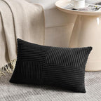 Fancy Homi 2 Packs Black Lumbar Decorative Throw Pillow Covers 16x28 Inch for Living Room Couch Bed Sofa, Rustic Farmhouse Boho Home Decor, Soft Striped Corduroy Rectangle Accent Cushion Case 40x70 cm