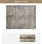 Washable Rugs 8x10 Area Rugs for Living Room,Bedroom and Dining Room-Large Ultra Soft Faux Wool Retro Carpets,Non Slip&Non-Shedding Low Pile Vintage Print Home Office Rug-Brass Green-Brown-Olive
