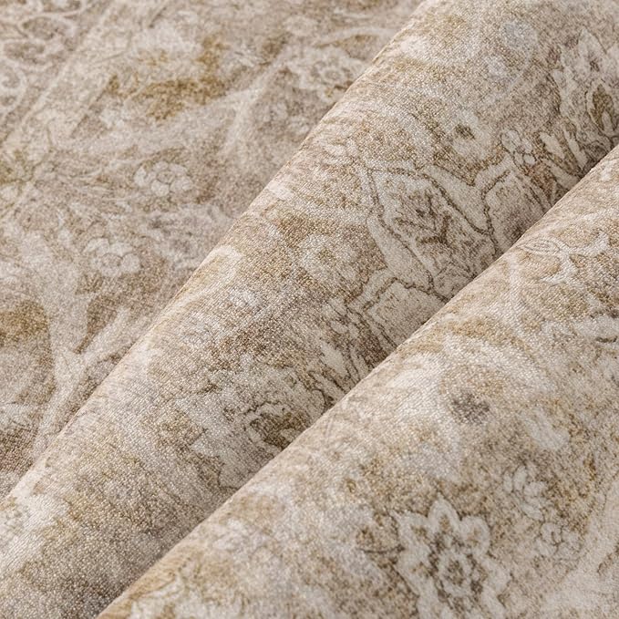 Brown 2x6 Runner Rug Hallway Washable Vintage Carpet Kitchen Long Small Indoor Non Slip Soft Low Pile Thin Stain Resistant Distressed Accent Throw Rug for Bedroom Laundry Office Living Room
