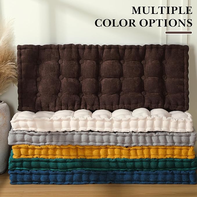 Geelin 48x18 Inch Bench Cushions for Indoor Furniture Chenille Velvet Brown Button Tufted Thicken Seat Pad Mat with Memory Foam, Window Floor Sofa Chair Cushion for Living Room Patio Porch Swing