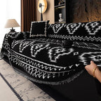 VClife Boho Couch Cover Chenille Sofa Cover for Sectional Sofa, Non Slip Couch Covers for 3 Seater Sofa Pet Friendly Sofa Protector with Tassel, Tribal Pattern Couch Slipcover, Black, 71"X134"