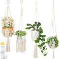 4 Packs Macrame Plant Hangers Indoor Crochet Hanging Plant Holder with Tassels Hanging Planters for Indoor Boho Hanger with 4 S Shaped Hooks for Home Decor Window Flower Pot (White)