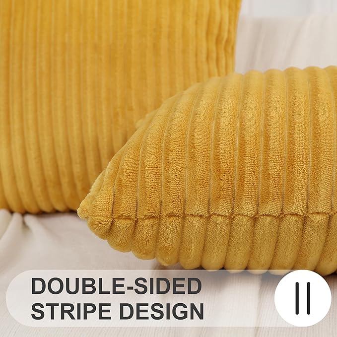 Simmore Decorative Spring Throw Pillow Covers 20x20 Set of 2, Soft Natural Plush Flannel Double-Sided Fluffy Couch Pillow Covers for Sofa Living Room, Mustard Yellow