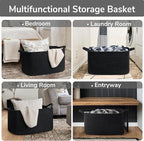 Goodpick Large Blanket Basket Living Room, 21.6" x 14.9" x 11.8" Woven Storage Basket for Blankets, Toys, Rectangle Rope Dirty Clothes Baskets for Nursery, Bedroom, Black