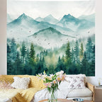 Atrippy Forest Mountain Nature Tapestry, Misty Foggy Sage Green Landscape Tapestries Wall Hanging, Tree Aesthetic for Bedroom Living Room Backdrop Decor 51x60 Inch