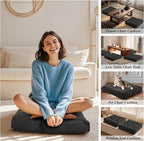 Meditation Floor Pillow 22×22 Inch 2 Pack Large Floor Cushions for Adults Square Tufted Corduroy Floor Pillows for Yoga Living Tatami Room Dark Grey