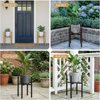 Adjustable Metal Plant Stand Indoor, Mid Century Modern Outdoor Planter Holder for 9 to 15 Inch Pots, Heavy Duty 160 LB Load, Corner Floor Stand for Home Garden Decor Black with Round Plate