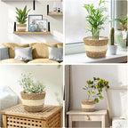 Athaliah Water Hyacinth Plant Basket Set of 3, Woven Planter Baskets with Plastic Liner, Indoor Plant Pot Covers for Potted Plants, Rustic Boho Farmhouse Home Decor