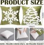 Breling Set of 2 Olive Green Velvet Embroidery Christmas Pillow Covers18x18 Winter Snowflake Pillow Covers Decorative Soft Tufted Luxury Christmas Tree Cushion Cover for Couch Sofa Bed Holiday Decor