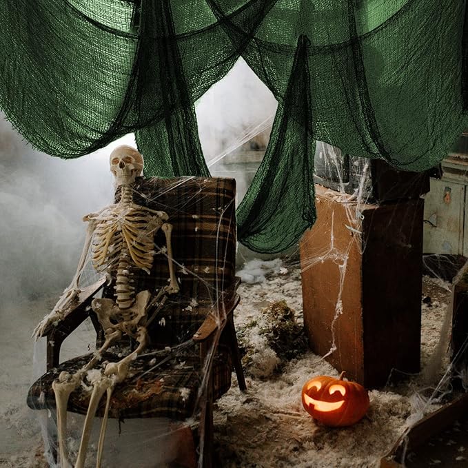 Set of 5 Halloween Creepy Gauze Cloth Decoration, Green Scary Halloween Gauze Tapestry Indoor Outdoor Decor, Spooky Decorations for Home Wall Yard Haunted House Party Supplies, 72 x 30 inch