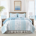 HORIMOTE HOME Coastal Quilt Bedding Set King Size, Striped Blue Summer Beach Quilt Lightweight Ocean Nautical Comforter Tropical Bedspread Coverlet with 2 Pillow Shams for All Seasons (106"x96")