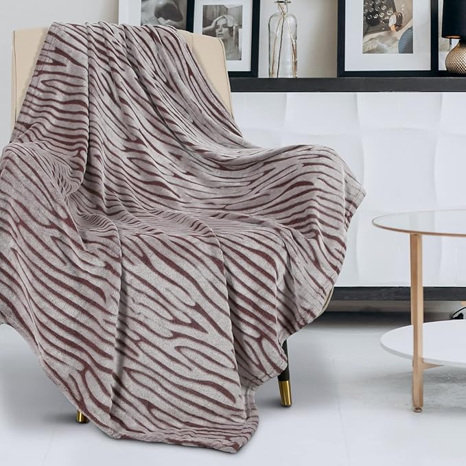 MACEVIA Flannel Fleece Throw Blanket, Zebra Print for Women, Brown and Grey Throw, Soft Animal Print Blankets Cozy for Bed Sofa Couch 260GSM, Suitable for All Seasons (Brown Zebra,50x60inches)