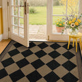 3x4 Checkered Outdoor Rug, Easy Jute Indoor Throw Rug for Entryway, Diamond Farmhouse Front Porch Rug, Boho Washable Non Slip Scandinavian Brown Black Mat for Kitchen, Patio, Bedroom, Backyard