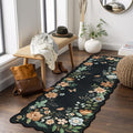 Lahome Floral Kitchen Runner, 2x5 Soft Washable Runner Rug Non Slip, Ultra-Thin Hallway Rug Stain Resistant Boho Carpet for ‎Laundry Bathroom Bedroom Flore, Black/Grey