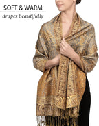 Achillea Reversible Paisley Pashmina Rave Scarf – Exotic Indian Shawls and Wraps for Evening Dresses, Festivals, All Seasons