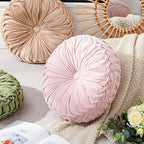 Round Throw Pillows Decorative Pleated Throw Pillows 15'' Diameter Accent Pumpkin Boho Chair Cushion for Couch Sofa Home Decoration(Pink,1 Pcs)