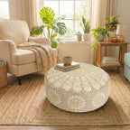 Mandala Life ART Bohemian Pouf Ottoman Cover 24x8- Luxury, Artisan Room Décor Pouffe for Meditation, Yoga, and Boho Chic Seating Area Stool Floor Pillow Case – Accent Your Living Room, Bedroom