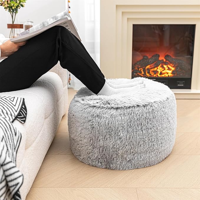 Unstuffed Pouf Ottoman Cover Handmade Footstool Ottoman Storage Solution Floor Pouf Footrest Cushion 20 Diameterx12Height Inches for Living Room Wedding Bedroom Snow Gray No Filler