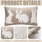 Mixweer Easter Pillow Covers 12 x 20 Inch Bunny Pillow Covers Neutral Easter Bunny Decor Neutral Tufted Embroidery Decorative for Home Living Room Bed Decor