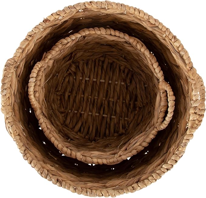 Kate and Laurel Livia Modern Two-Piece Woven Basket Set; 16 x 16 and 13 x 13; Natural Water Hyacinth; Transitional Natural Wicker Baskets for Use as Woven Planters or Living Room Blanket Baskets
