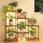 HOMKIRT Plant Stand with Grow Light, Plant Shelf Indoor for Mutiple Pots, 7 Tiers Wood Plant Ladder Holder Flower Stand for Corner Living Room Patio Boho Home Decor